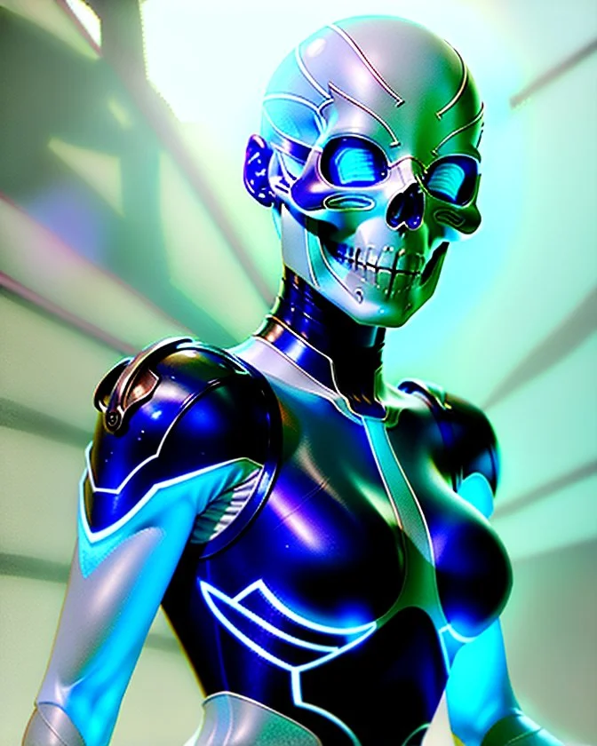 A glass headed skull with sapphire eys wearing a futuristic uniform, 8k resolution concept art portrait by Greg Rutkowski, Artgerm, WLOP, Alphonse Mucha Boris Vallejo dynamic lighting hyperdetailed intricately detailed Splash art trending on Artstation triadic colors Unreal Engine 5 volumetric lighting, by H.R. Giger