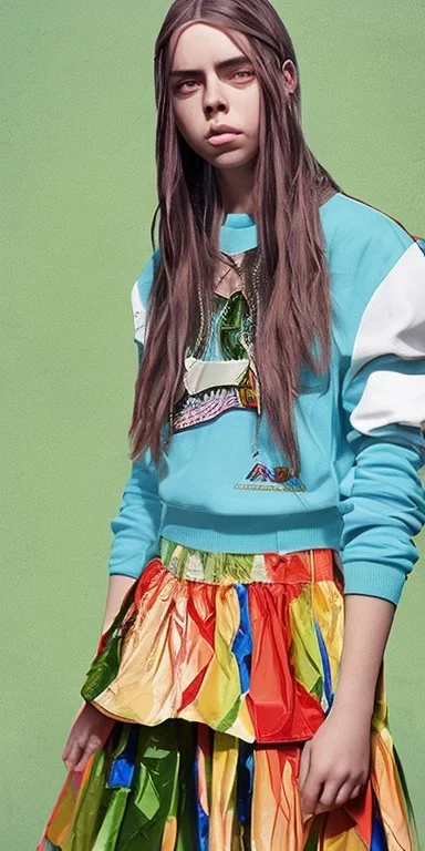 Billie Eilish, skirt, photorealistic, 8k