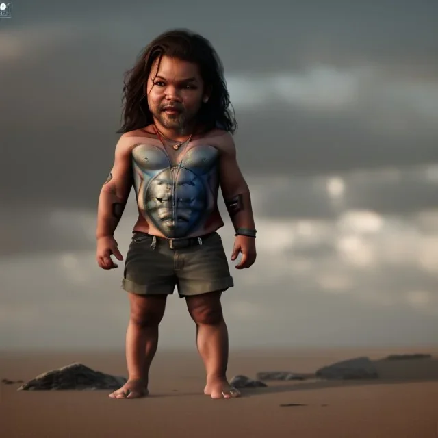 Jason Momoa toddler, full body, dramatic lighting, hyper realistic