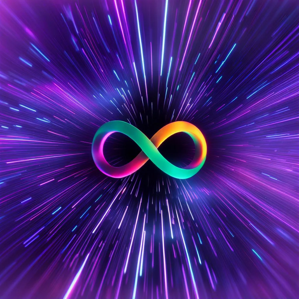 infinity symbol ∞ moving at warp speed, in space, striking, neon, chiaroscuro, dramatic, captivating, powerful, fantasy, beautiful, octane render, 16k post-production, artstation: award-winning: atmospheric: commanding: fantastical: clarity: ultra quality: striking: brilliance: stunning colors: amazing depth; lens: f/11, 35mm