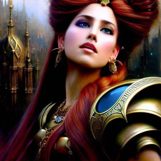 portrait beautiful face Rapunzel, busty,ancient metal armor balanciaga fashion clothe painting by gaston bussiere, greg rutkowski, yoji shinkawa, yoshitaka amano, tsutomu nihei, donato giancola, tim hildebrandt, oil on canvas, cinematic composition, extreme detail,fit full head inside picture,16k