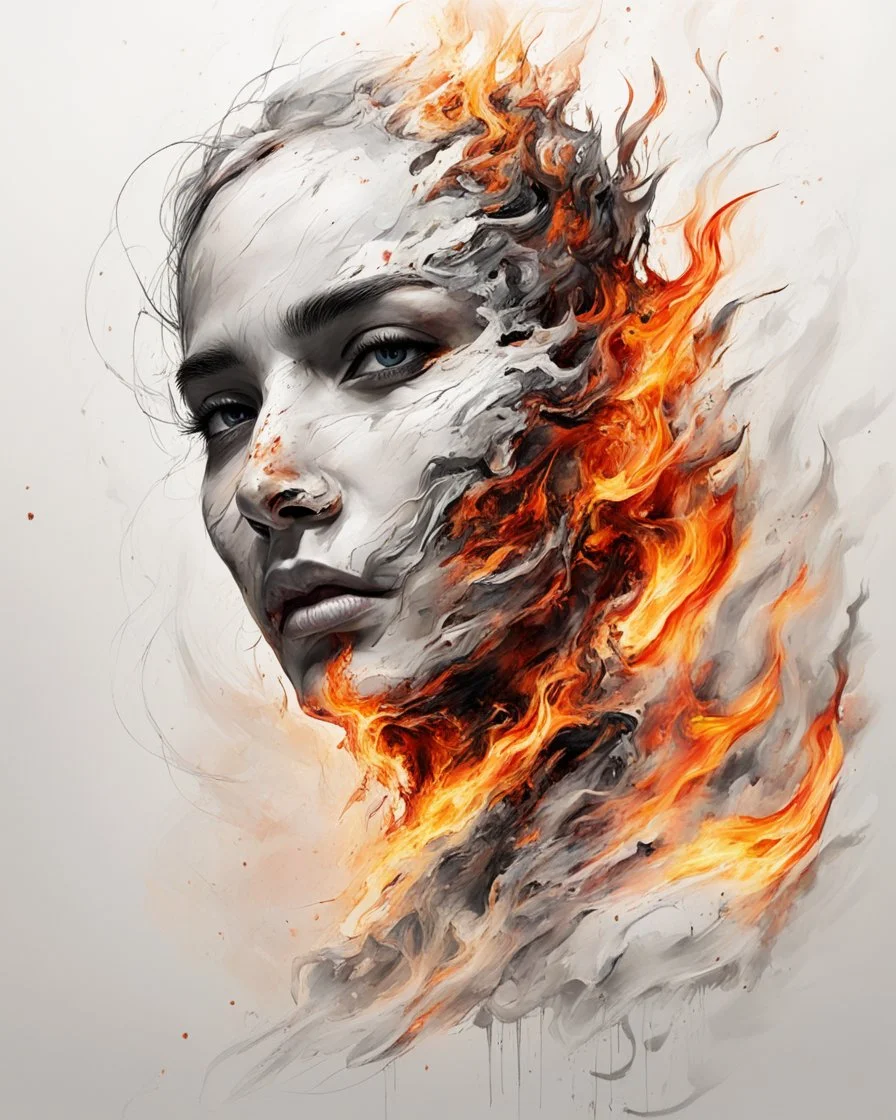 art, abstract, human, burning edges, (intense and emotional visual experience:1.5), (captivating and fiery ambiance:1.3), (dramatic and captivating essence:1.2), (fiery details:1.3), white background