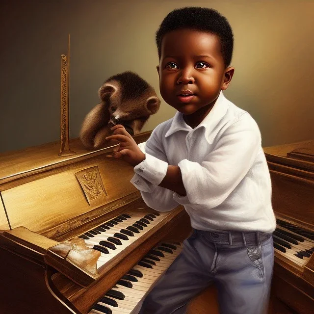 African American baby boy musician with piano modern art