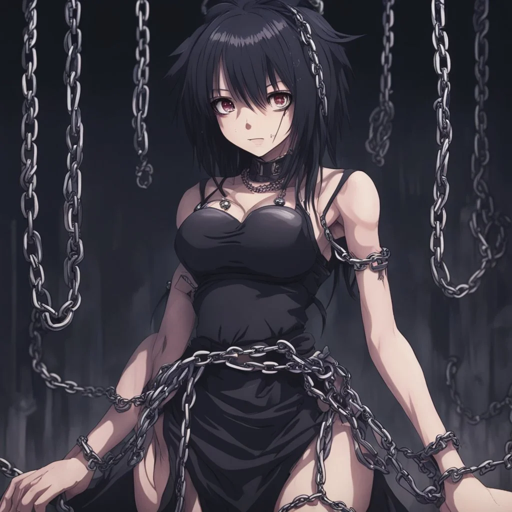 dark anime gilr with a chains in abism