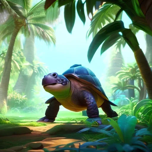 Cute turtle, league of legends, in the jungle, intricate detail, cinematic, 8 k, cel shaded, unreal engine, featured on artstation, pixiv, cartoon style