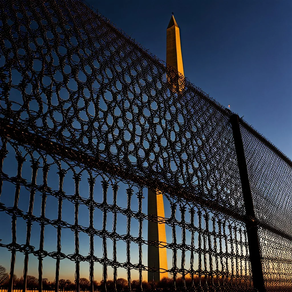 The Washington Monument Protected by a Barbed Wire Fence