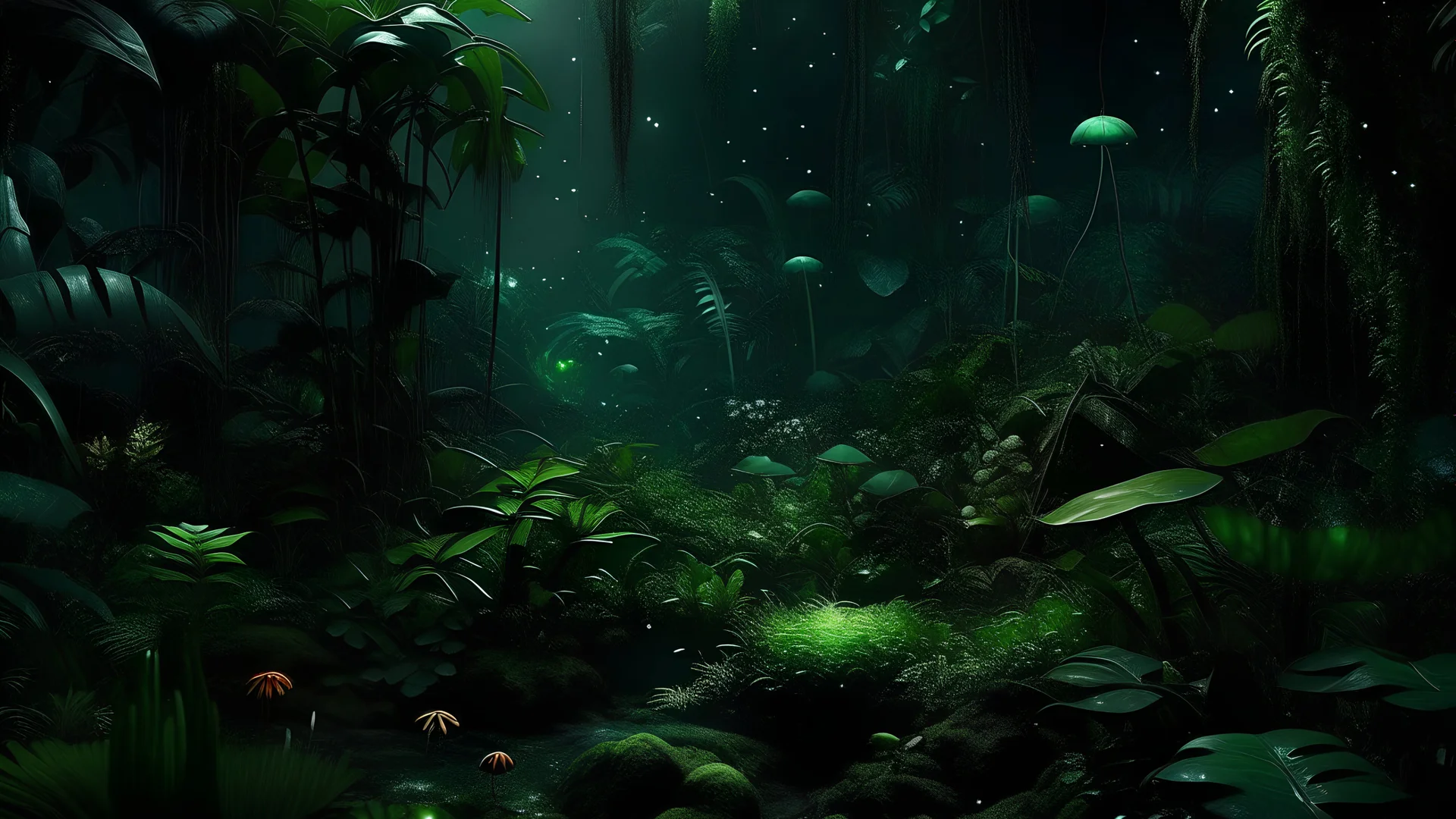 In the jungle garden my mind bows . With the songs of dawn and the sadness of sleep Every leaf - that trembles in the embrace of the green My With dreams, An otherworldly planet, bathed in the cold glow of distant stars. direct view , black , Smoke in the Galaxy.