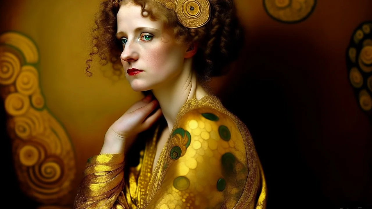 woman dressed in gold, Gustav Klimt style