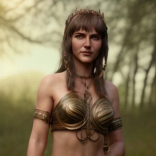 analog style, Celtic goddes, portrait, simmetric eyes, war ambient, xena wearing outfit, ultra realistic photo