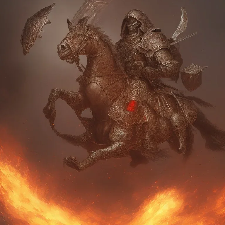 Bulgarian rider warrior. Shiny bright papper scroll. Weapon. Sharp. Damascus steel. Black. Technical details. Red. Doom dark. Meteorite falling in the background. Fire.