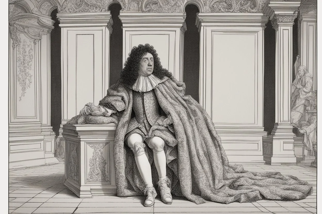 Louis XIV crying on a throne