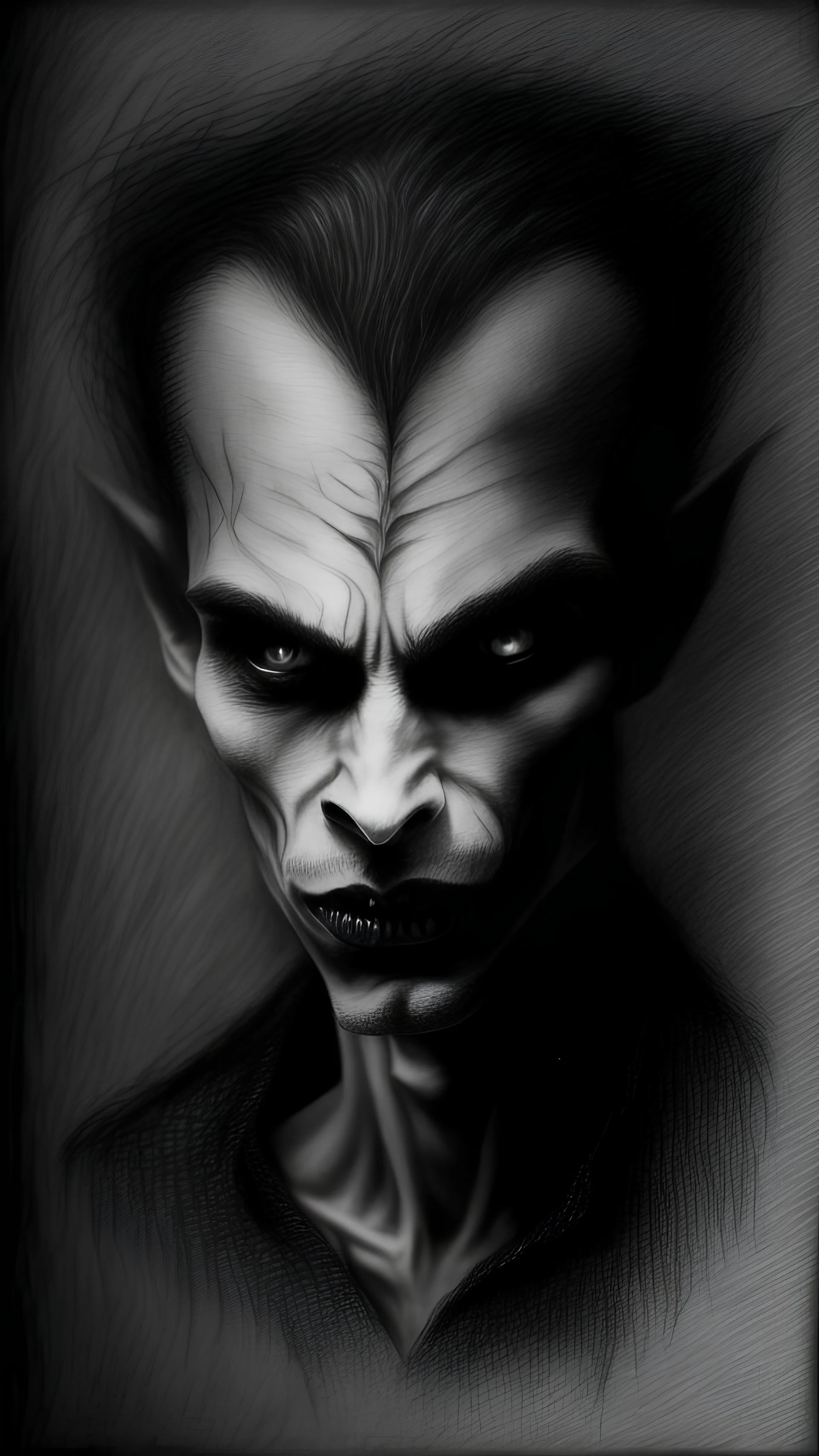 pencil drawing of vampire, Spooky, scary, halloween, realistic, black paper