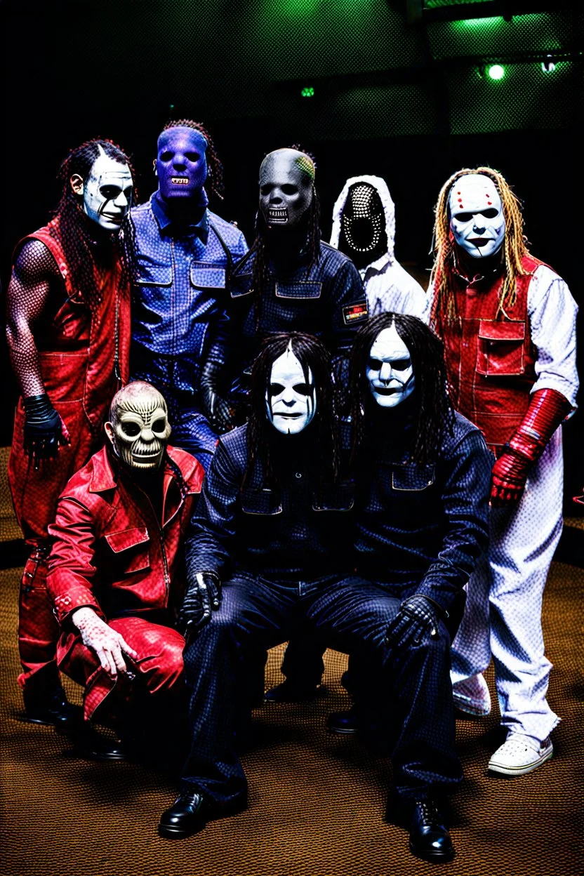 The cast of rainbow dressed as members of Slipknot