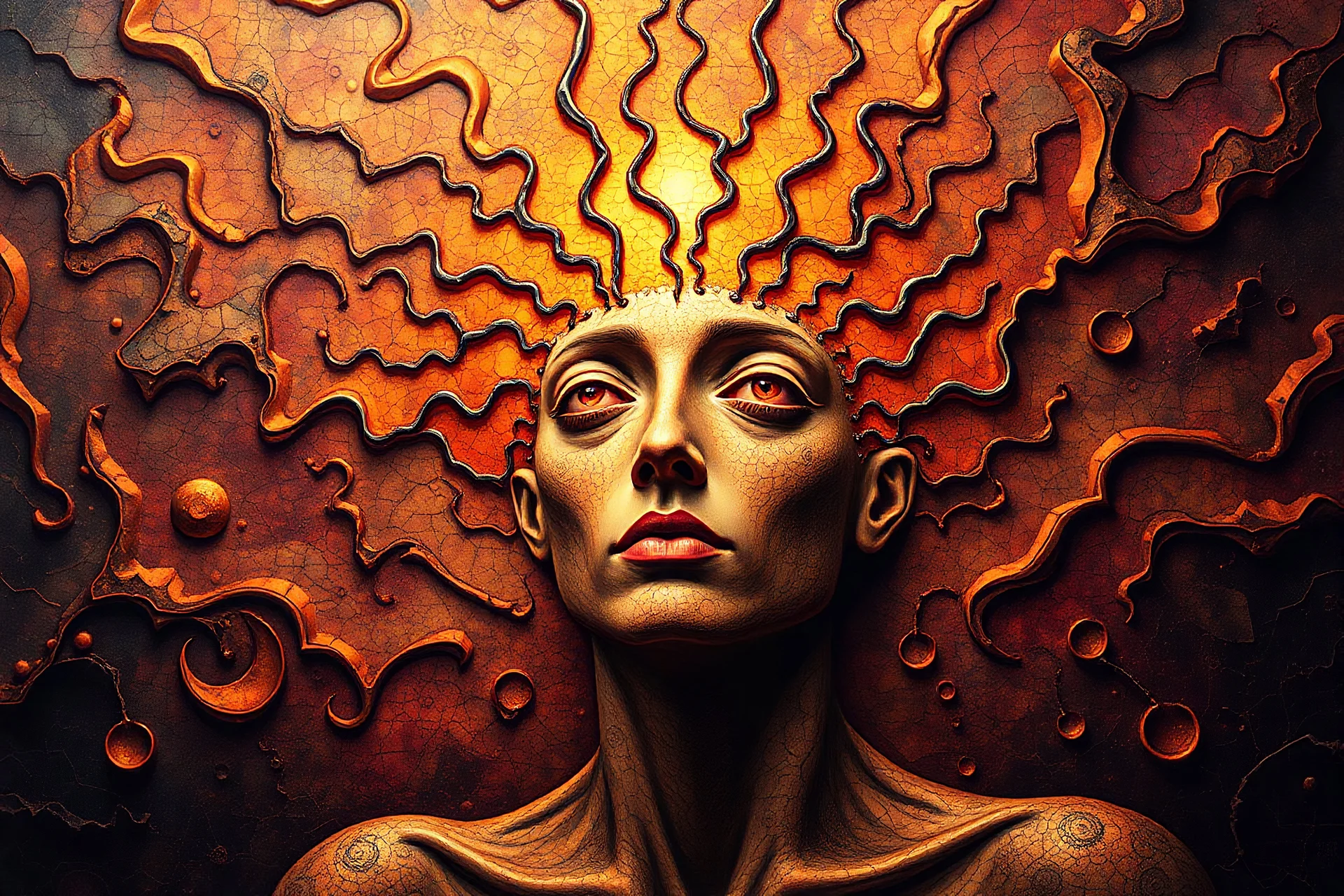 create an intricate background in the style of dali that embodies the using my warm, curious, light inner self