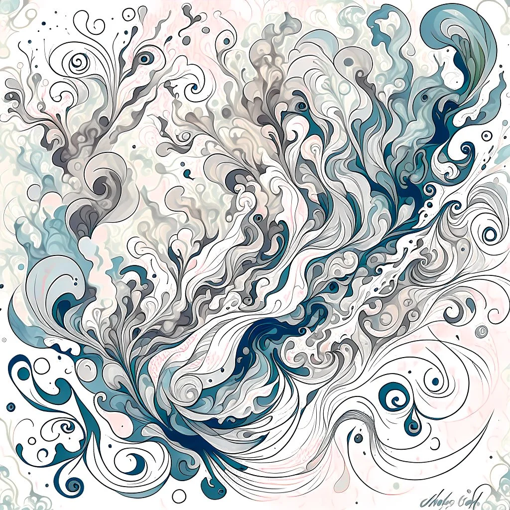 Create a sketch-like watercolour style composition of swirling smoke forming intricate patterns, representing the allure and excitement of the initial stages of hash enjoyment.