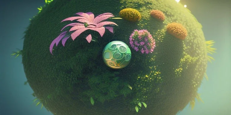 globe, plants and flowers around, kente, cinema 4d, octane render, high detail