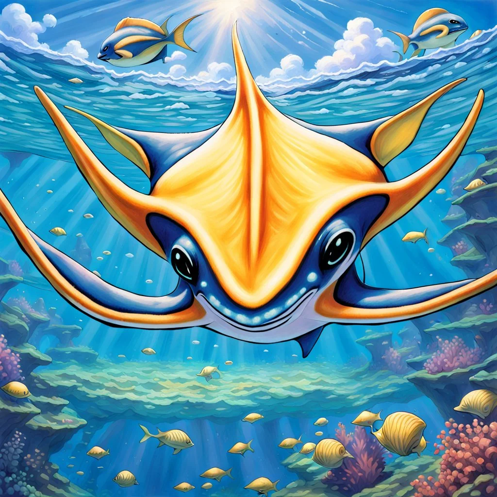 fantasy 90's tcg art of shiny manta ray