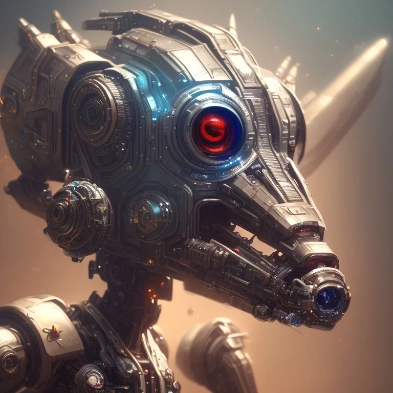 a beautiful full frame portrait digital painting of futuristic dogpunk robot, wide angle view, close-up, macro lens, centered camera, titanium accents, intricate details, small minutiae, tiny features, particulars, colorful, 8k, least ambient occlusion, volumetric lighting, volumetric clouds