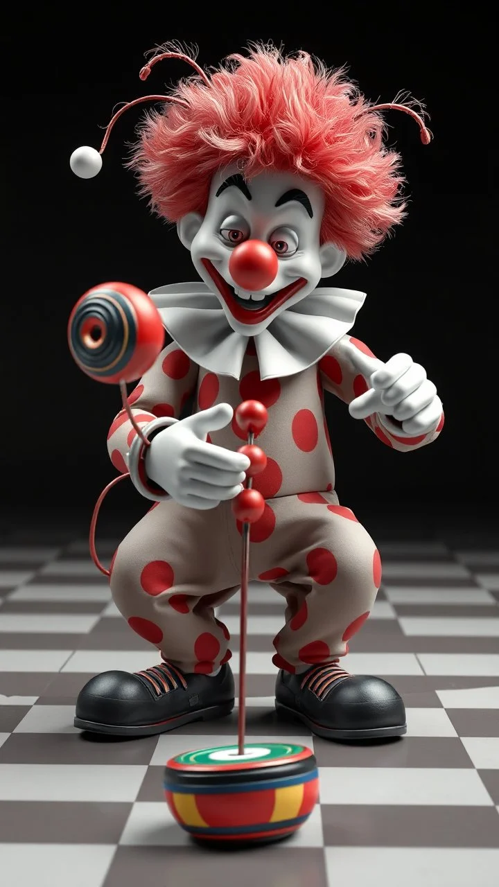 A 3D clown playing with a yoyo