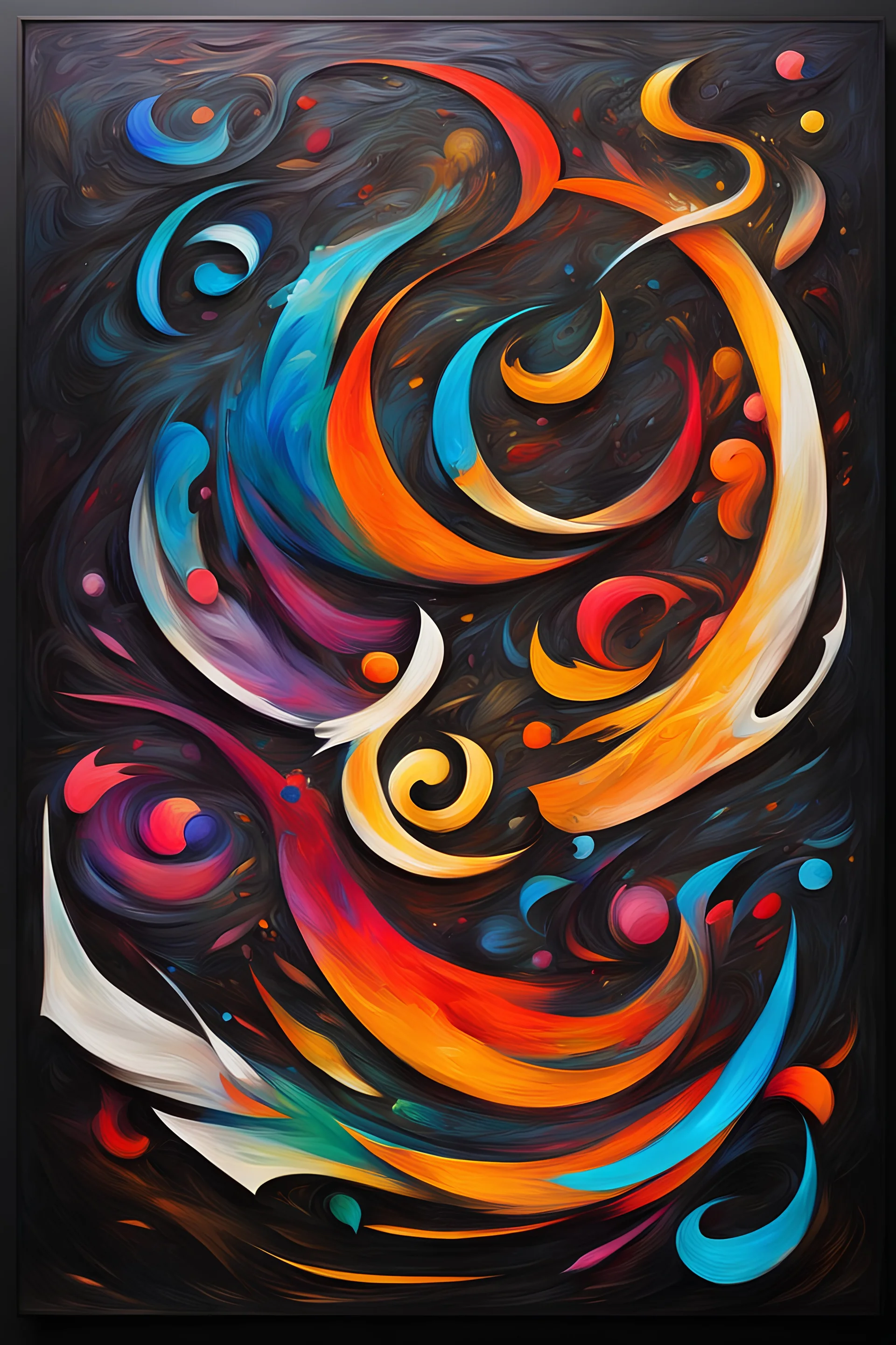 create Islamic calligraphy in oil painting in multicolor abstract style on black background