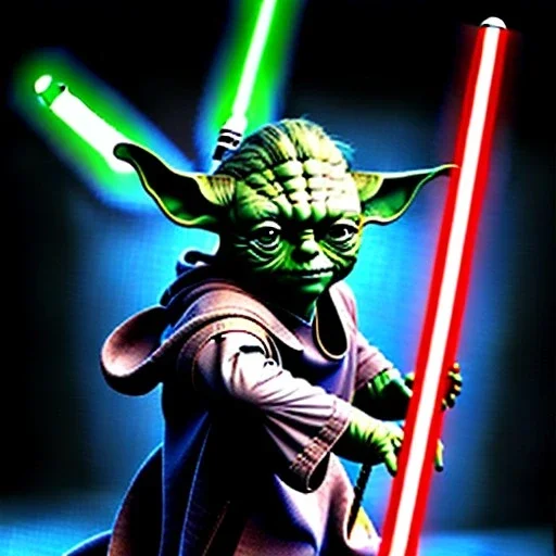 Dibujo al oleo de cuerpo entero de Jedi Yoda con sable de luz estilo Michelangelo