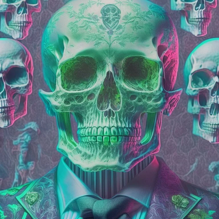 a head and shoulders portrait of a skeleton dressed in a three-piece suit as the president of the united states, based on us currency, united states one dollar bill, shades of green, real-life, colors match the united states one dollar bill, realistic, robotic,