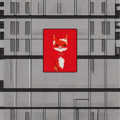 communist kitty in brutalist style