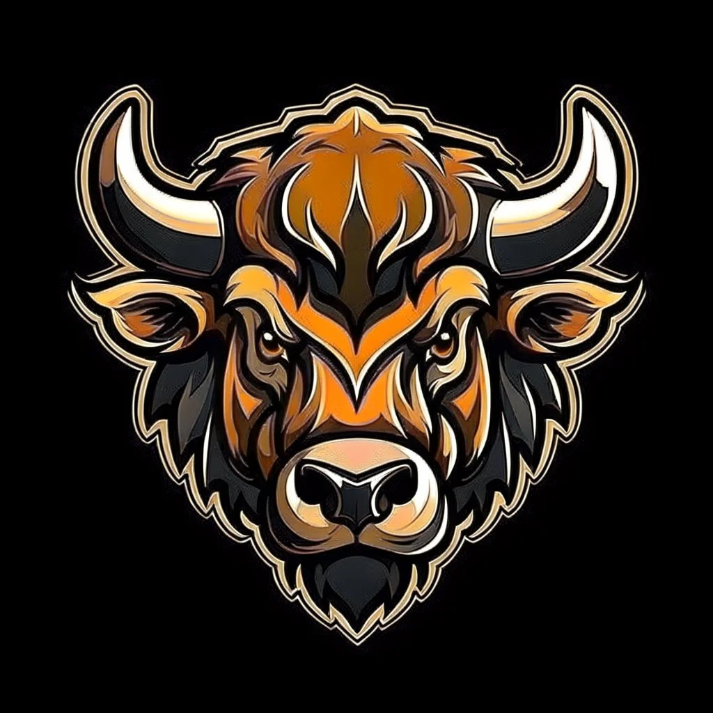 American Bison head at an angle, sports logo illustration style