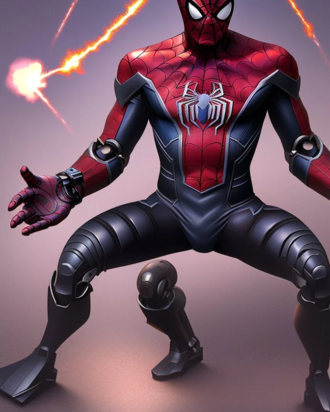 The combination of spider man and Thanos A brave warrior with a battle suit made of leather and robotic metal