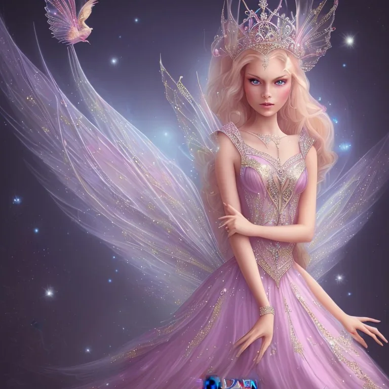  beautiful princess fairy with sparkle dress with pink magical castle background