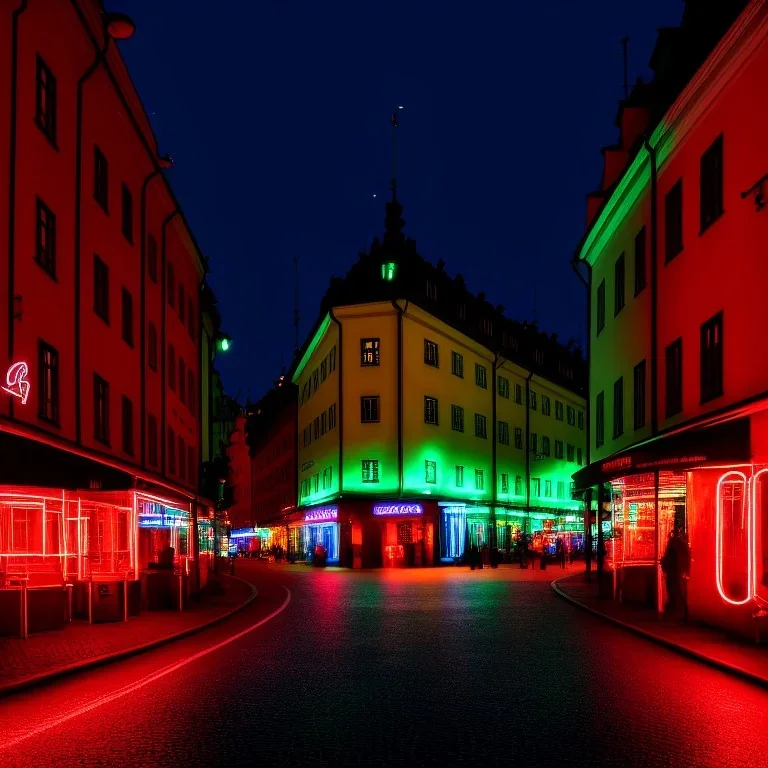 photography, theme art, 8K, night, neon lights, ignore NSFW Stockholm streets realistic high detail, bar