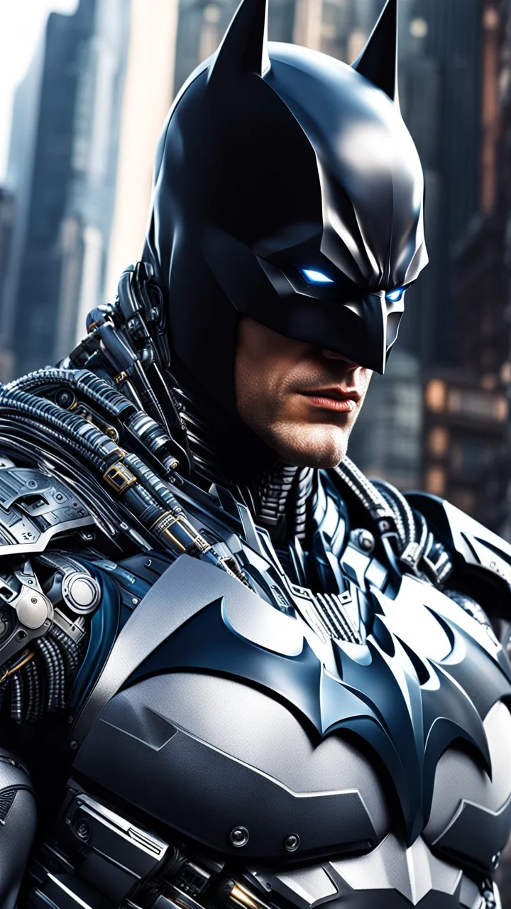 Batman cyborg, calidad ultra, hiperdetallado, maximalista, increíble obra de arte