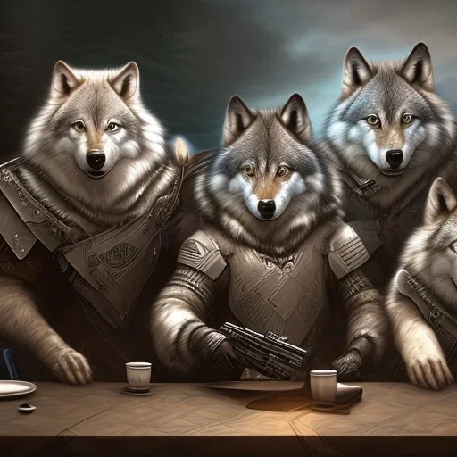 Wolf Pack sit at Table