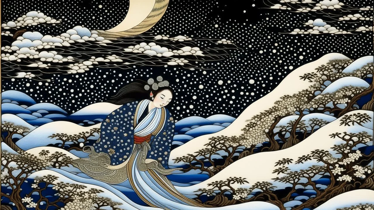 "Paint the serene infinity of the cosmos in the timeless style of Ukiyo-e, an ancient Japanese art form. Capture the breathtaking allure of swirling galaxies, radiant stars and flirtatious meteorites juxtaposed alongside traditional floating world motifs. Elevate the ordinary into the extraordinary, anchoring the celestial wonders into familiar, yet subtly transformed Ukiyo-e landscapes. Create a space Ukiyo-e masterpiece where the ethereal meets the earthly."