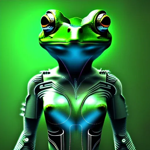 cyberpunk frog, green filter