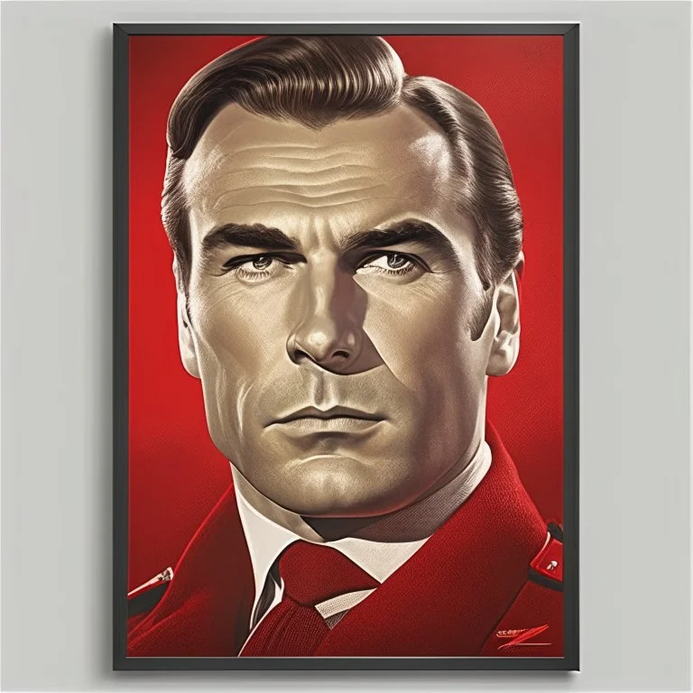 Portrait of a man, soviet communist style, poster. James bond.