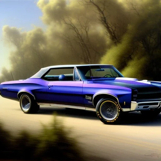 hyperrealism Drawing of '1967 Pontiac GTO' three quarter frontal aerial view, by gaston bussiere, greg rutkowski, yoji shinkawa, yoshitaka amano, tsutomu nihei, donato giancola, tim hildebrandt,oil on canvas, cinematic composition,Sharp detail,extreme detail,fit full head inside picture,16k