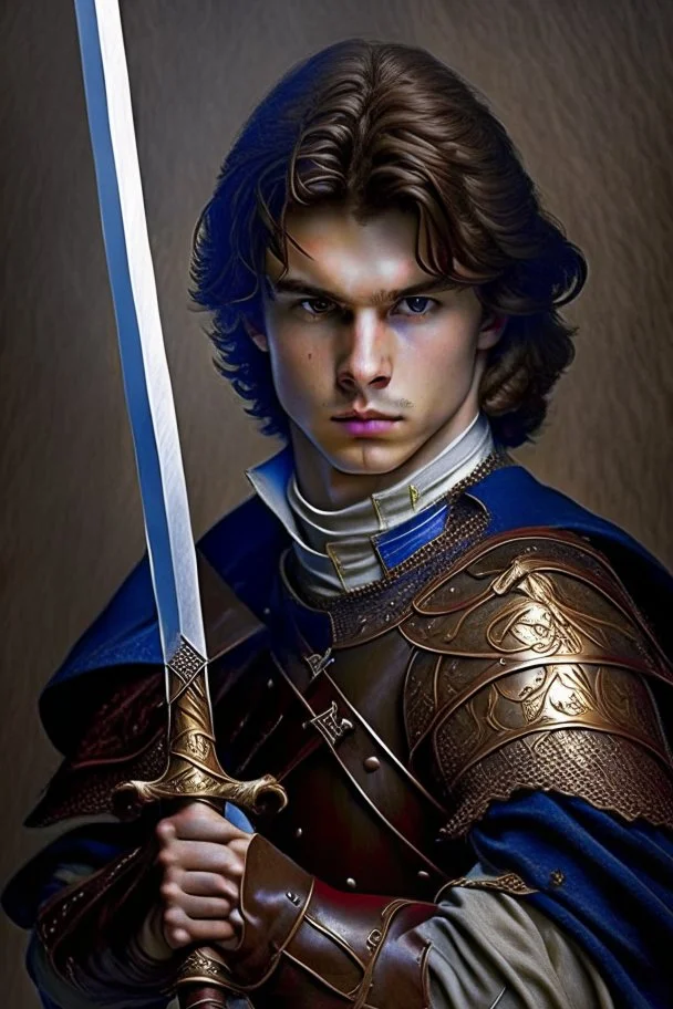 european brown hair young adult royal guard swordsman with rapier