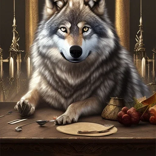 Wolf sitting at Table