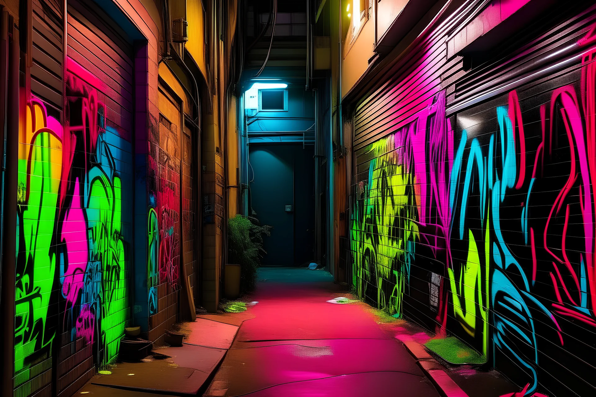 Alleyway spray paint graffiti tags called wynter online with neon palette