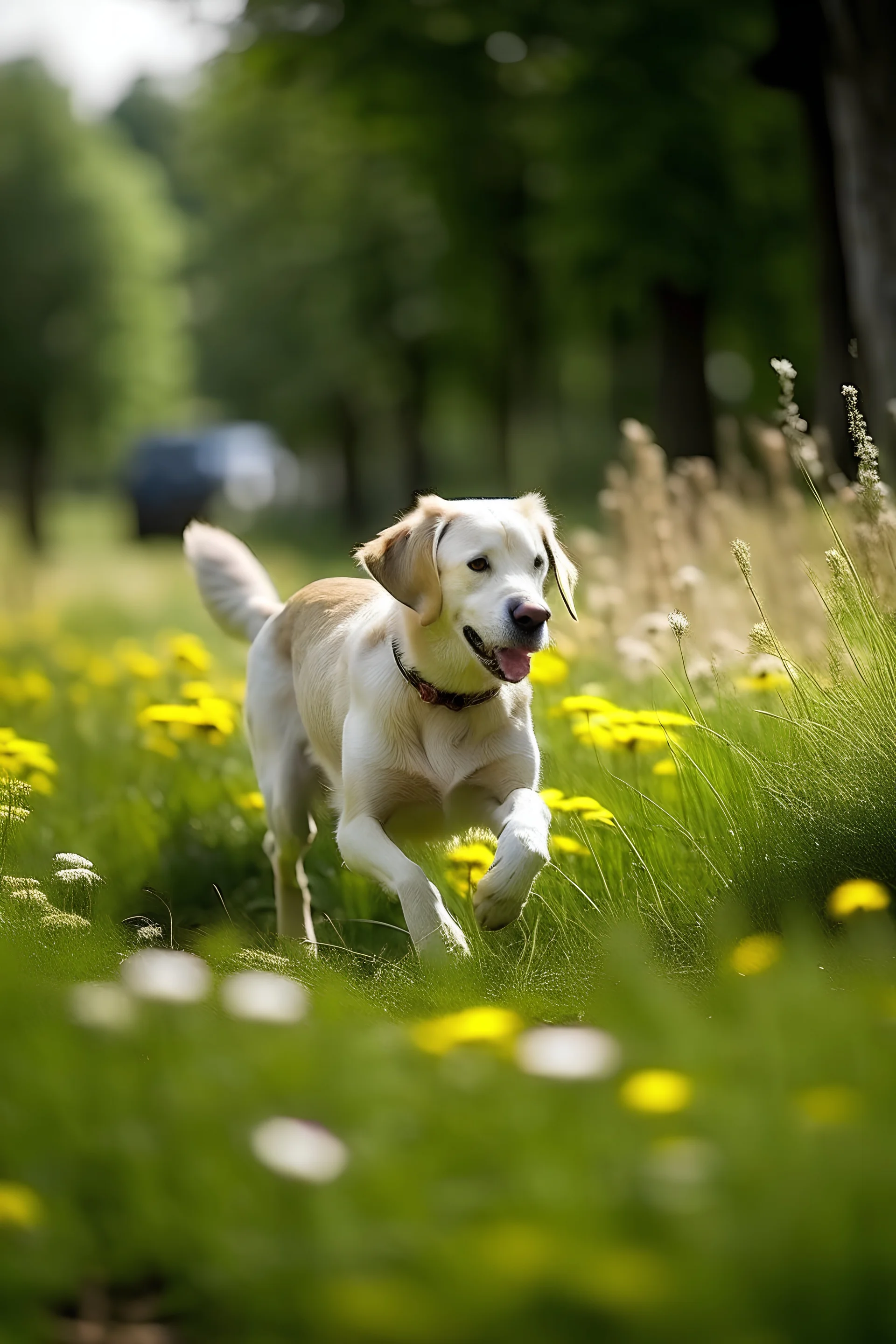 Hund der auf einer Wiese spielt