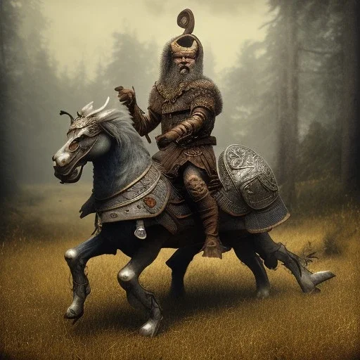 an old viking riding a horse, scary, zombie, steam punk, realistic, made in octane, cinematic, ultra-realistic, extremely detailed octane rendering, 8K, VRAY Super Real ar 2:3, dof photorealistic futuristic 50mm lens hard lighting dark gray tintype photograph, realistic lighting, sepia color