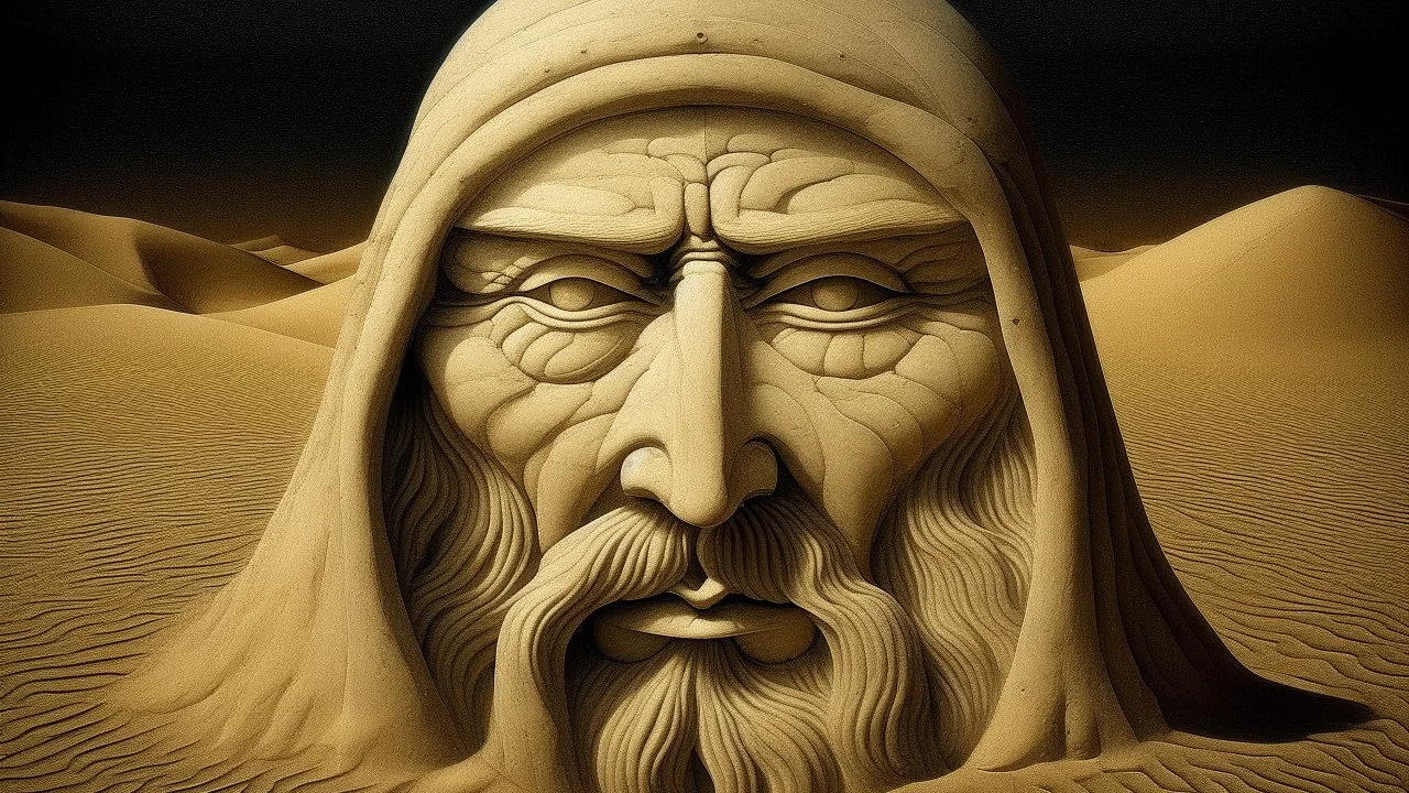 An ivory sandy desert with glowing eyes painted by Leonardo da Vinci