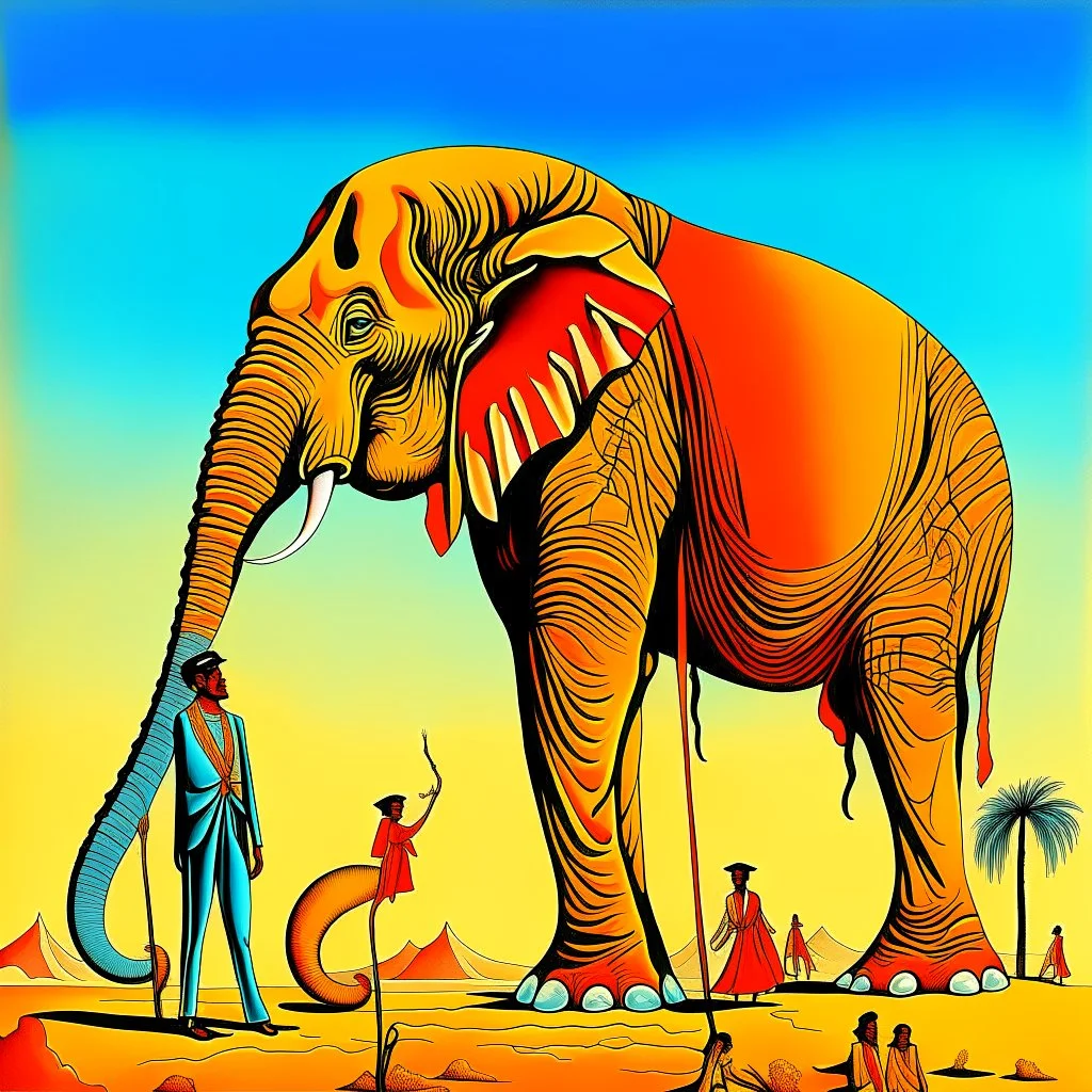 Blind men and the elephant parable, conceptualizing the elephant through sense of feel, neo surrealism, by Salvador Dali, Indian Parable.