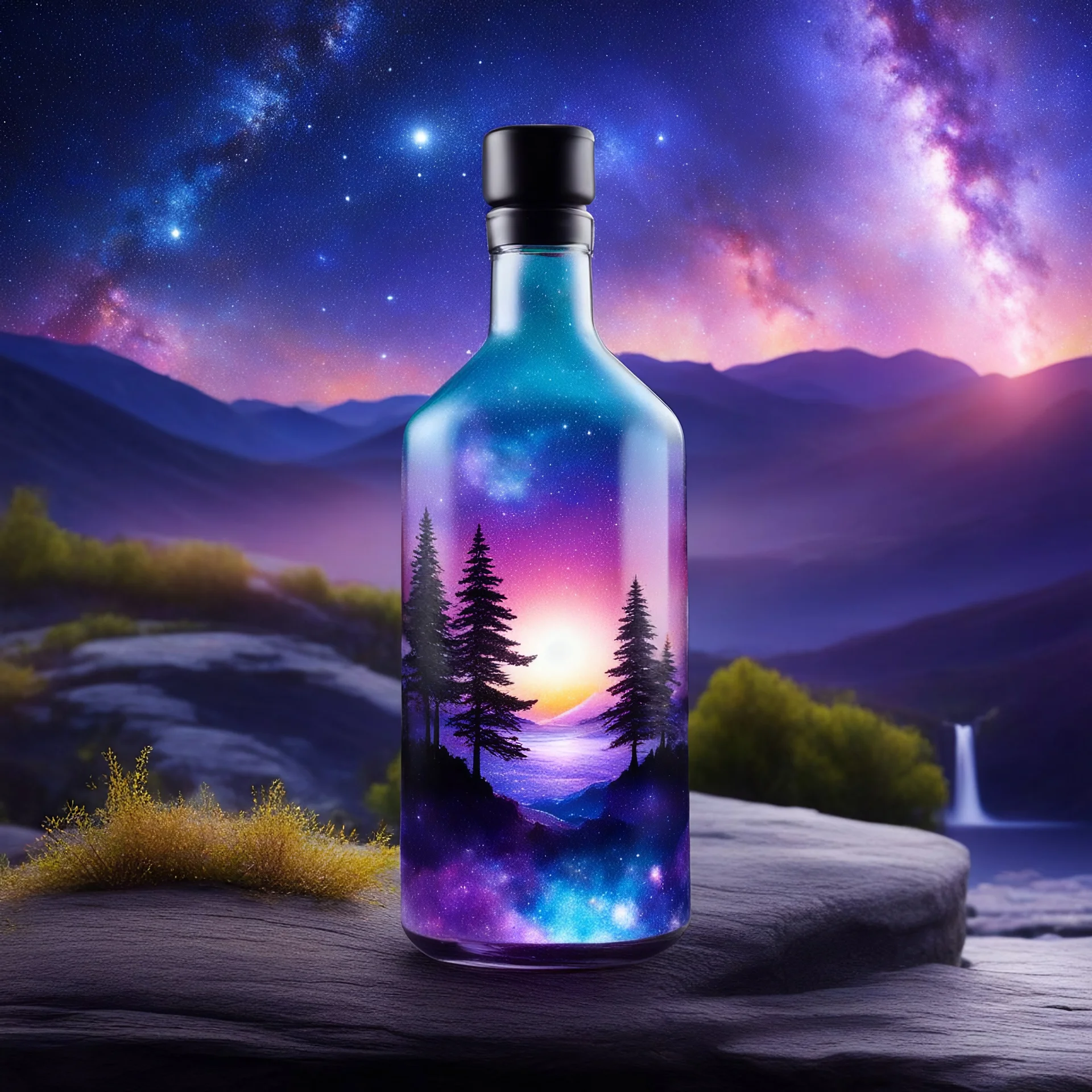 beautiful scenery nature glass bottle landscape, , purple galaxy bottle,