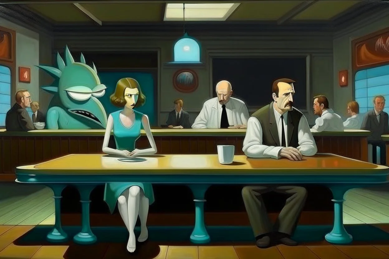 Edward Hoppers "Nighthawks" mit Rick Sanchez und Morty Smith an Stelle des Ehepaars