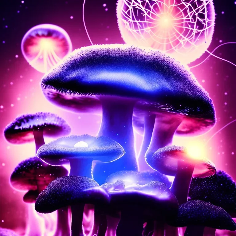 Spherical Frost metal magic armoured lightning glowing Mycelium MUSHROOM stars galaxy SPACE lANDSCAPE BURNING IN BLUE FLAMES hellfire abyss math chaos vivid cell