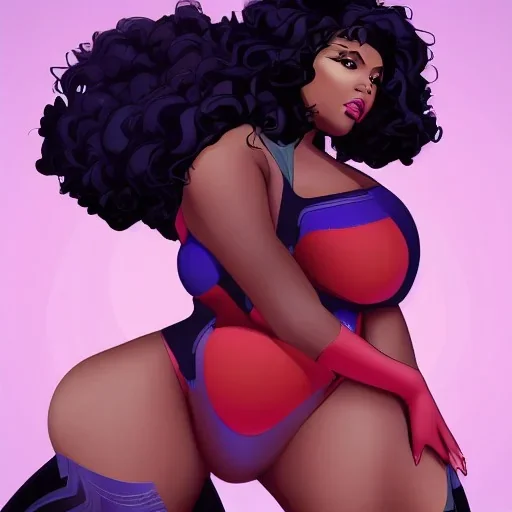 a beautiful curvy black woman women, spider-verse, black hair, sexy, attractive, pretty, highly detailed, posing, superhero, sensual 8k