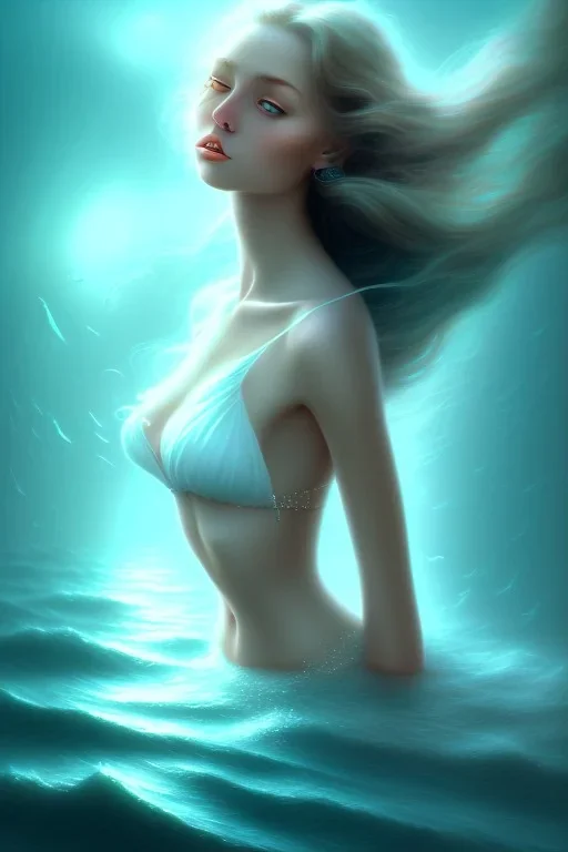 lady muse with long hair top in the ocean