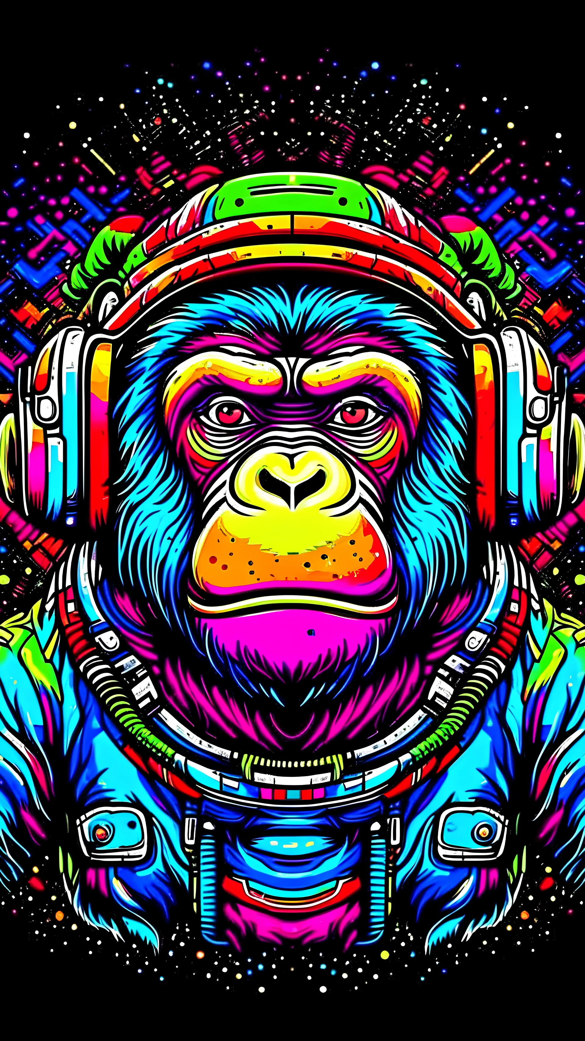 vector art ready to print colourful graffiti illustration of ape in space suit ,face only, symmetrical, vibrant color, hip hop, high detail